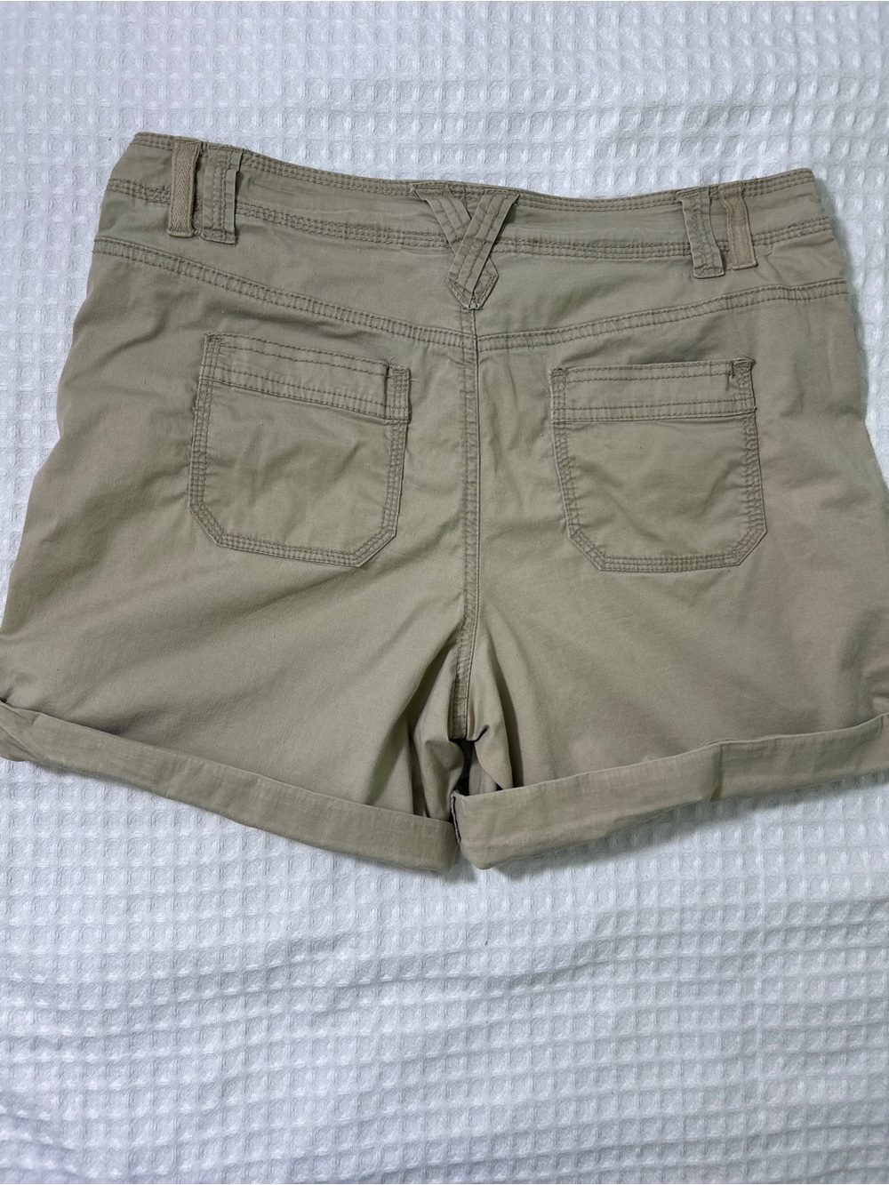 Roll-Cuff Cotton Jean Shorts in Khaki - Women's - Picture 11 of 13